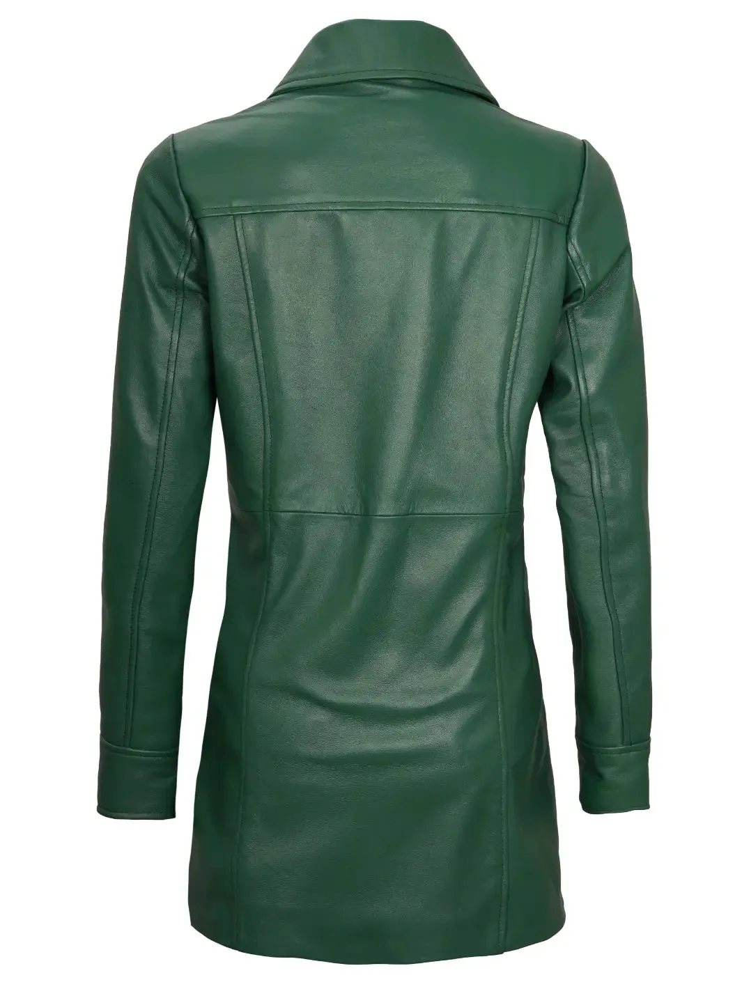 Kandis Women Green Leather Coat