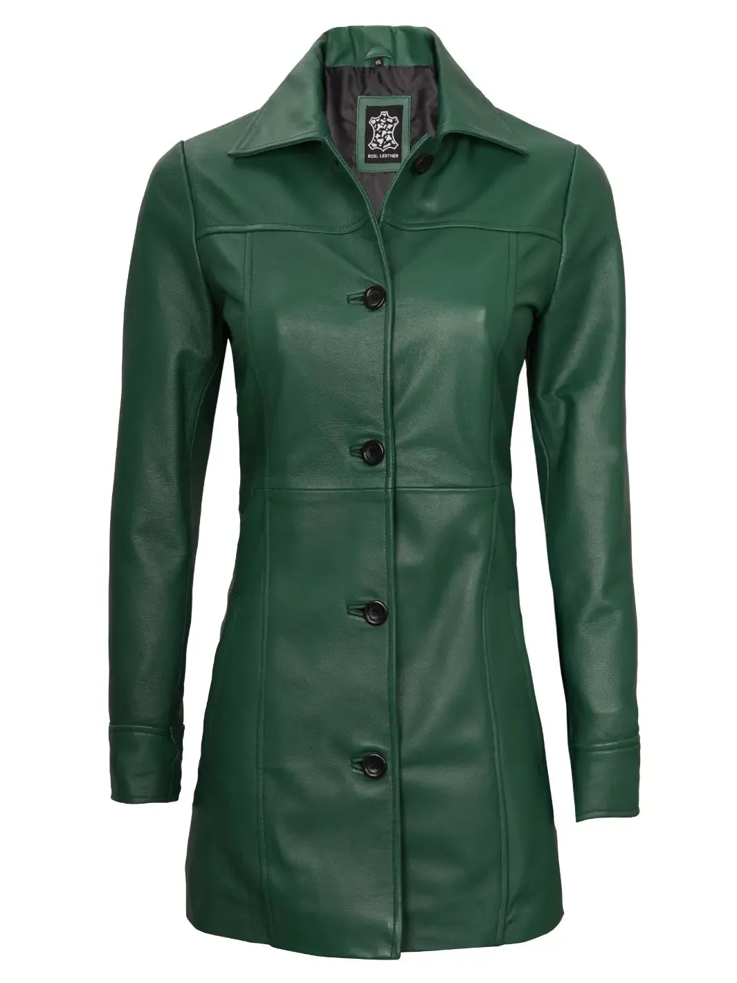 Kandis Women Green Leather Coat