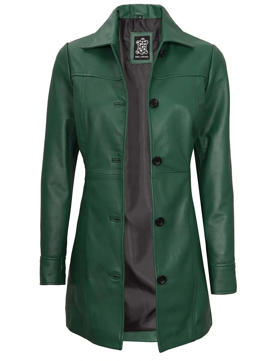 Kandis Women Green Leather Coat