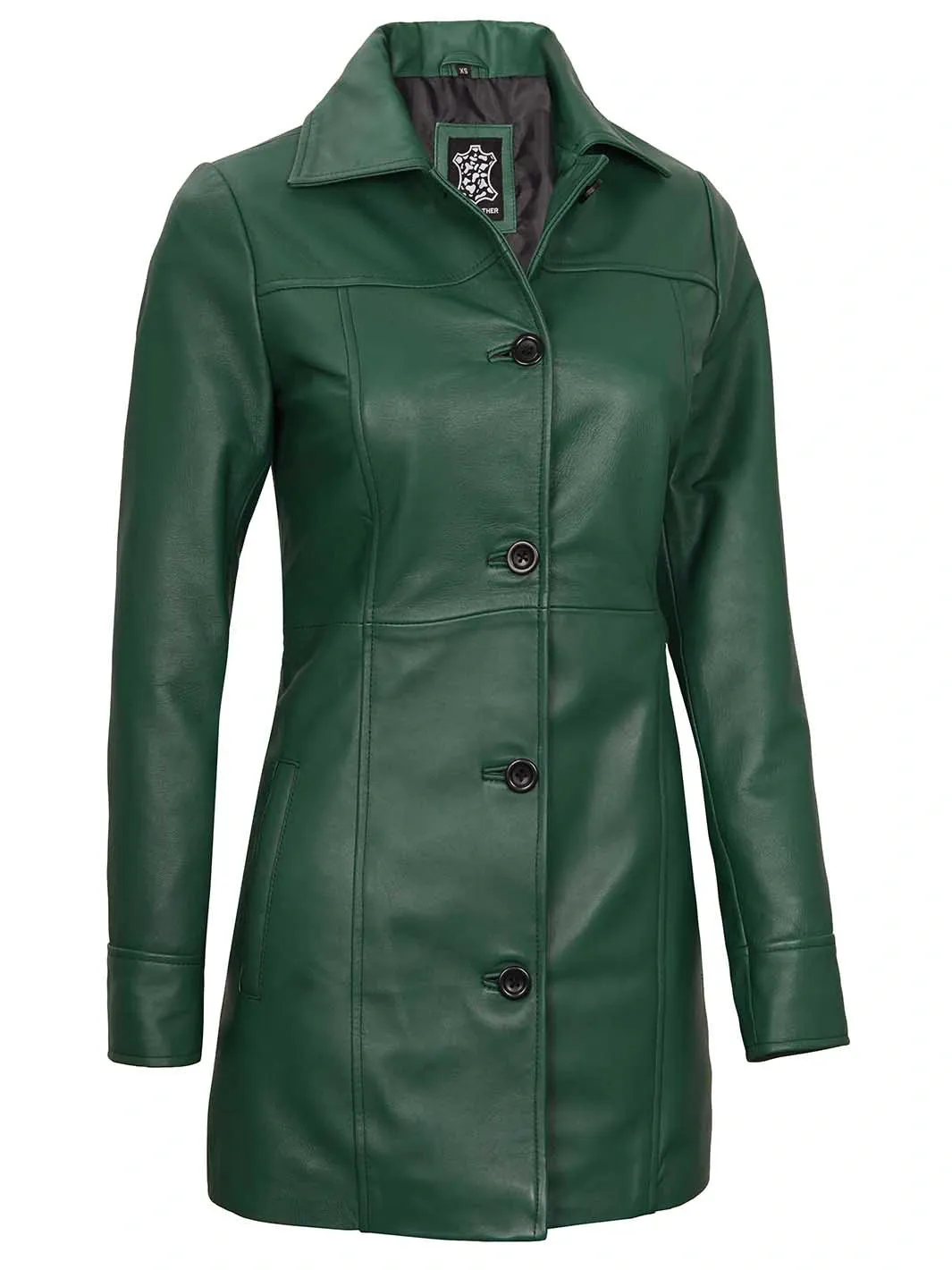 Kandis Women Green Leather Coat