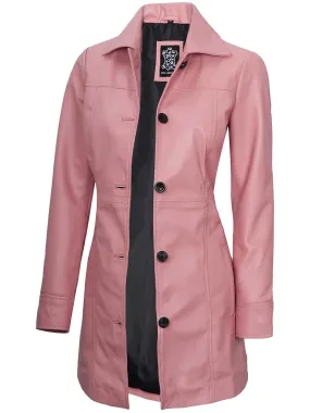 Kandis Women Pink Real Leather Car Coat