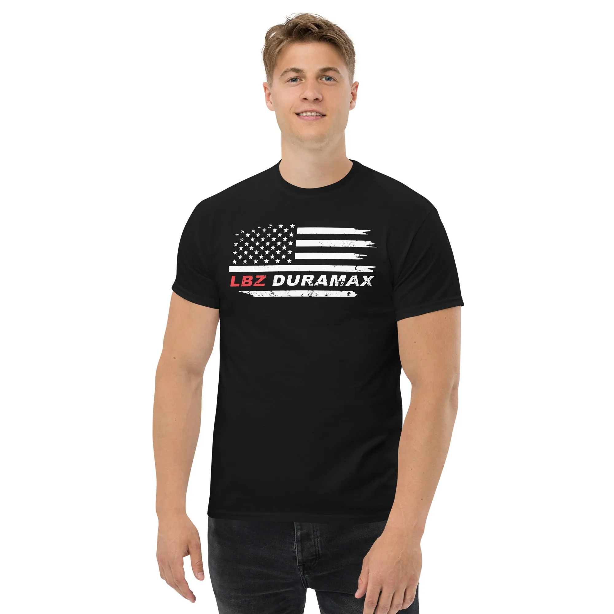 LBZ Duramax T-Shirt With American Flag Design - modeled in black