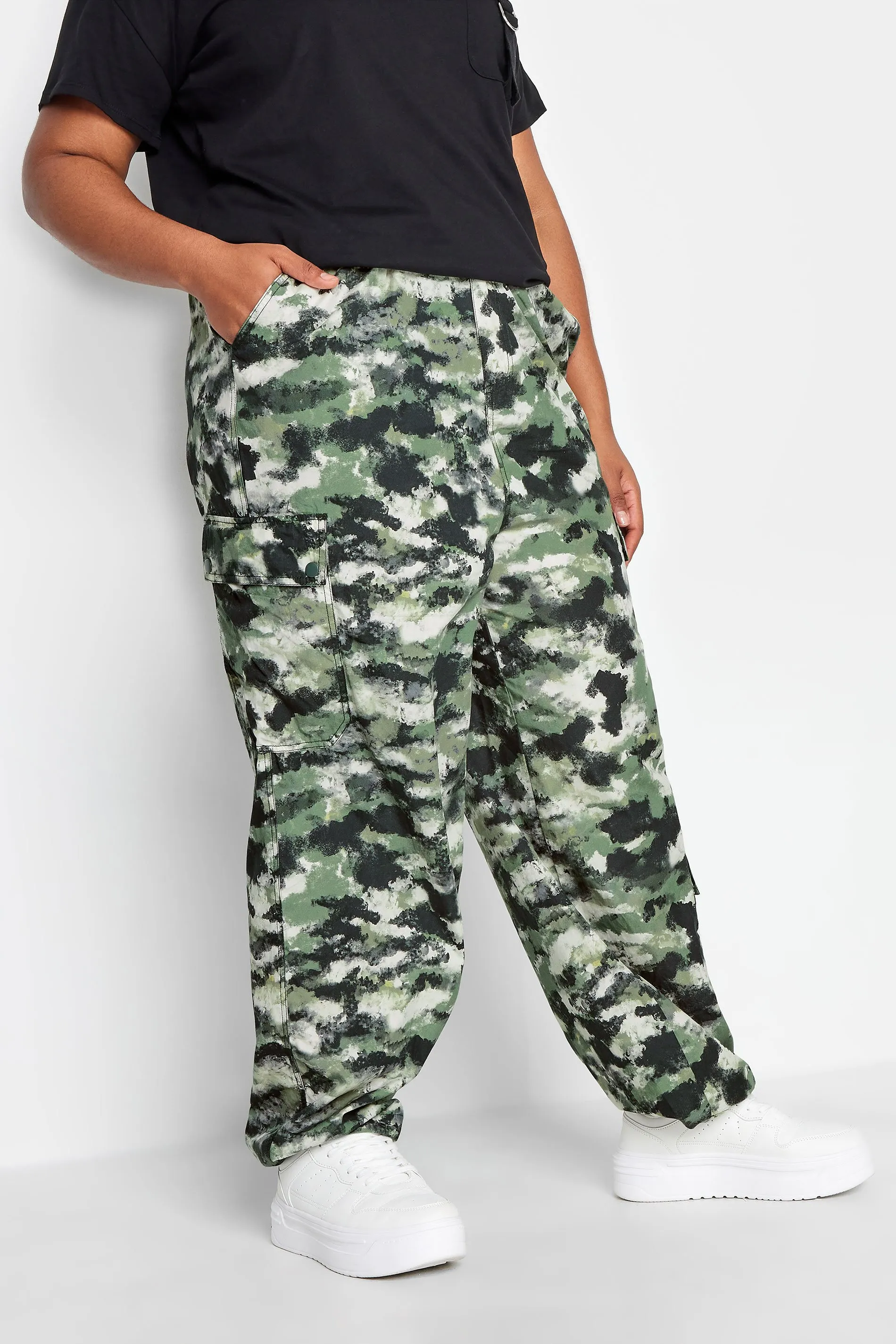 LIMITED COLLECTION Curve Green Smudged Camo Print Cargo Trousers