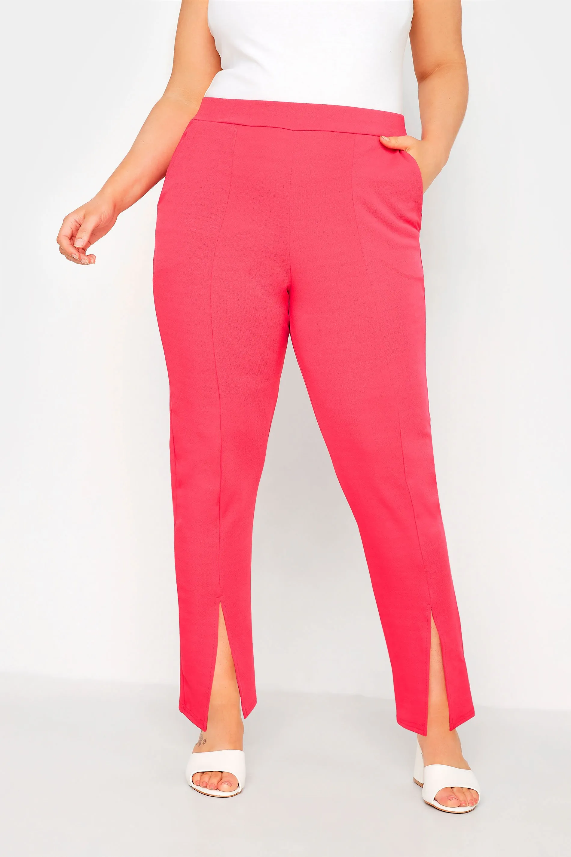 LIMITED COLLECTION Curve Hot Pink Split Hem Stretch Tapered Trousers