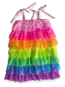 Lola and The Boys Neon Sequin Ruffle Dress