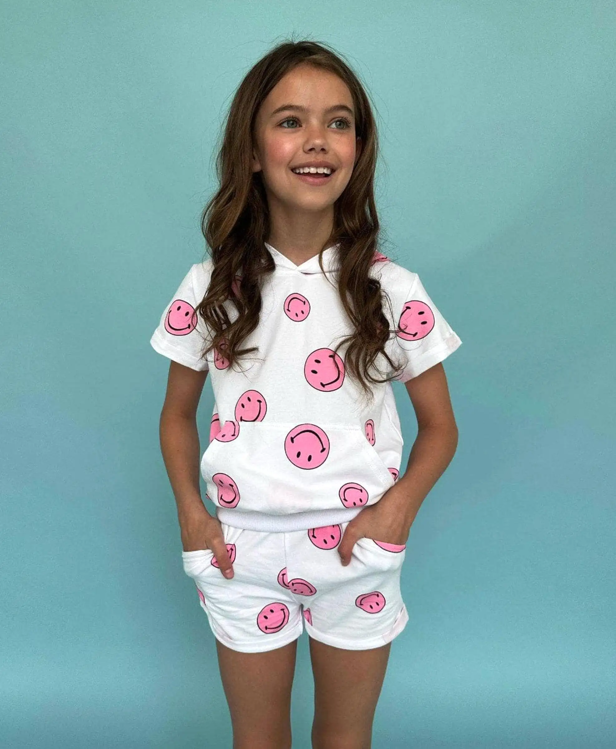 Lola and The Boys Pink Emoji Short Set