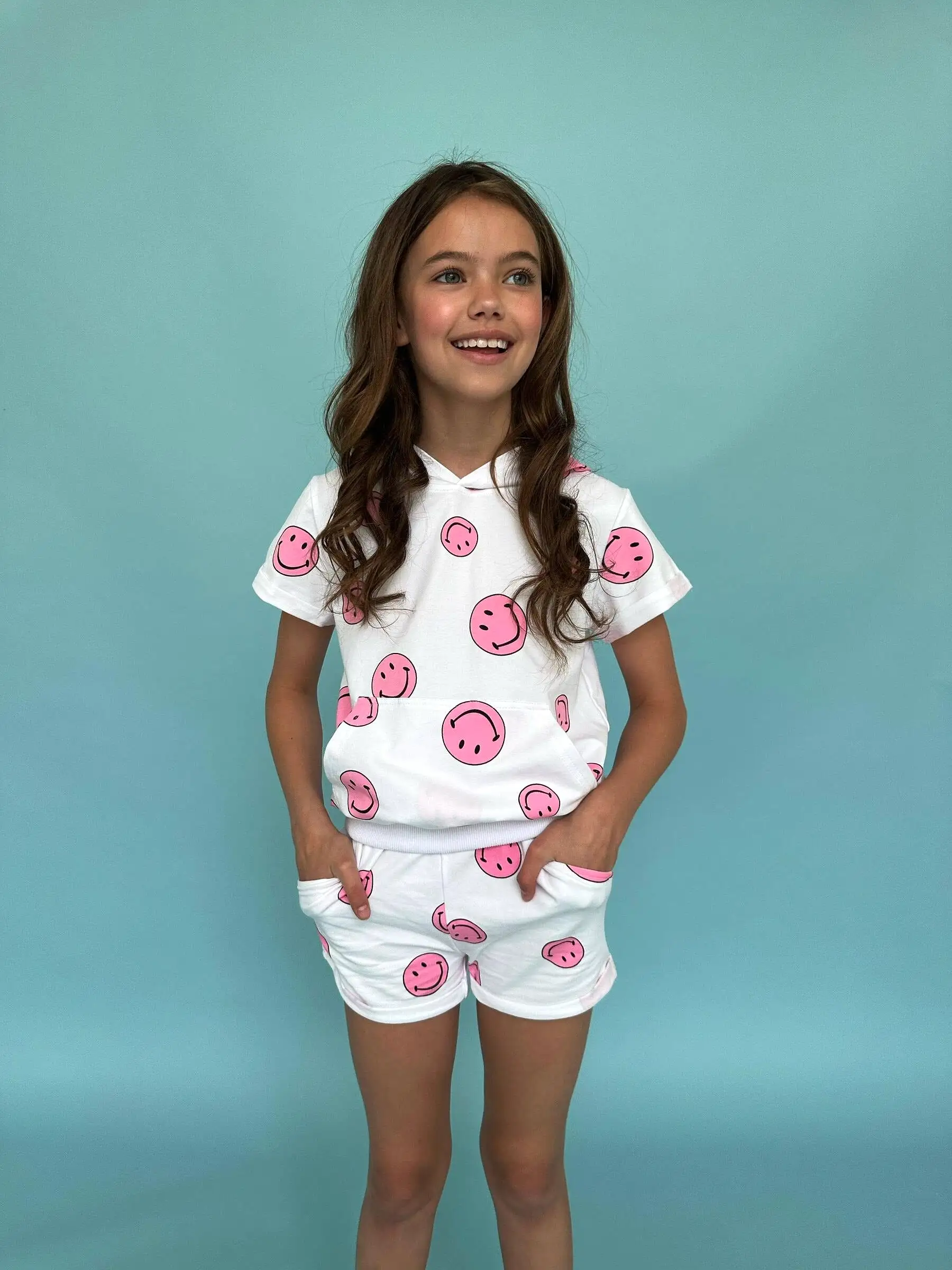 Lola and The Boys Pink Emoji Short Set