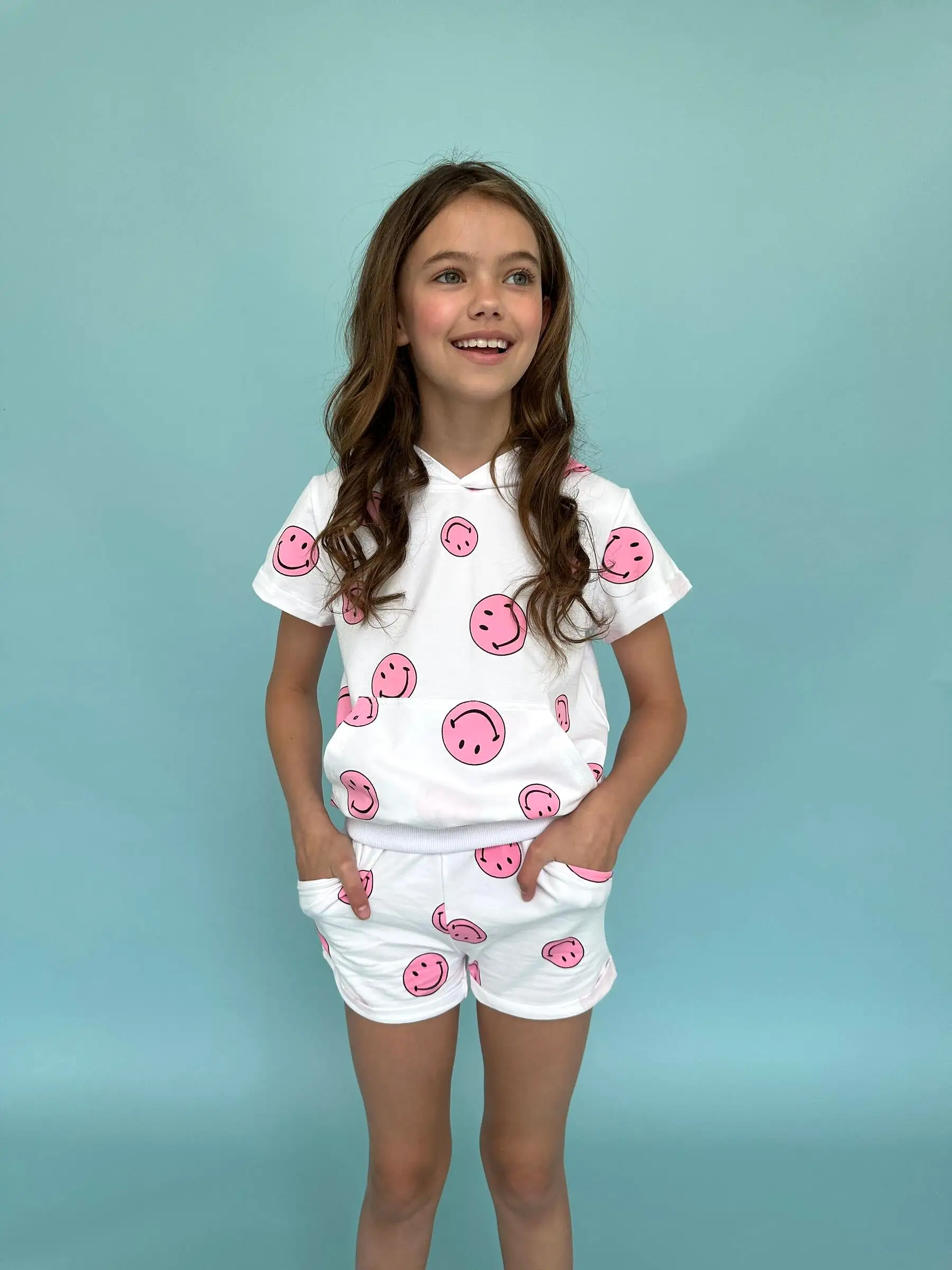 Lola and The Boys Pink Emoji Short Set