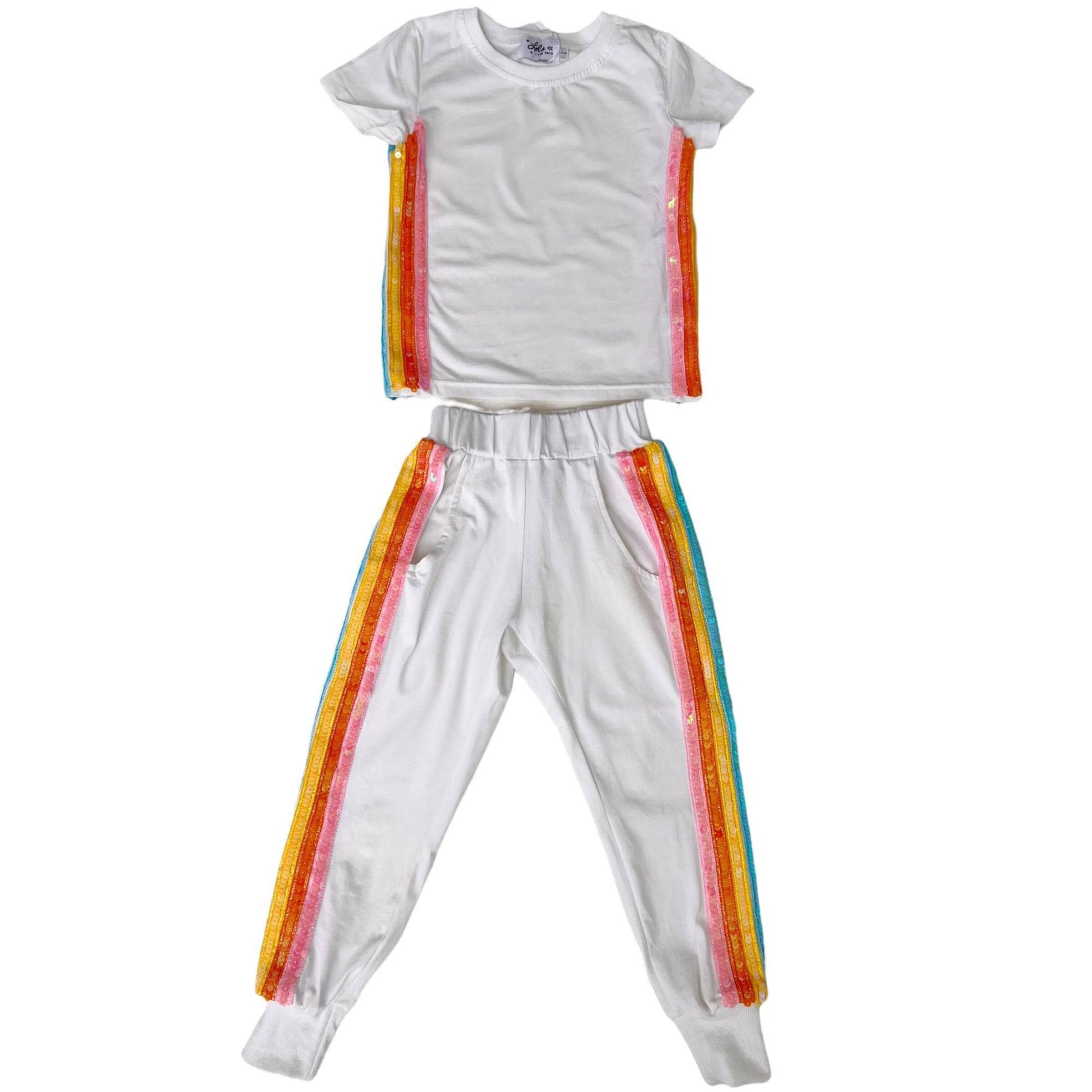 Lola and The Boys Rainbow Sequin Jogger Set - White