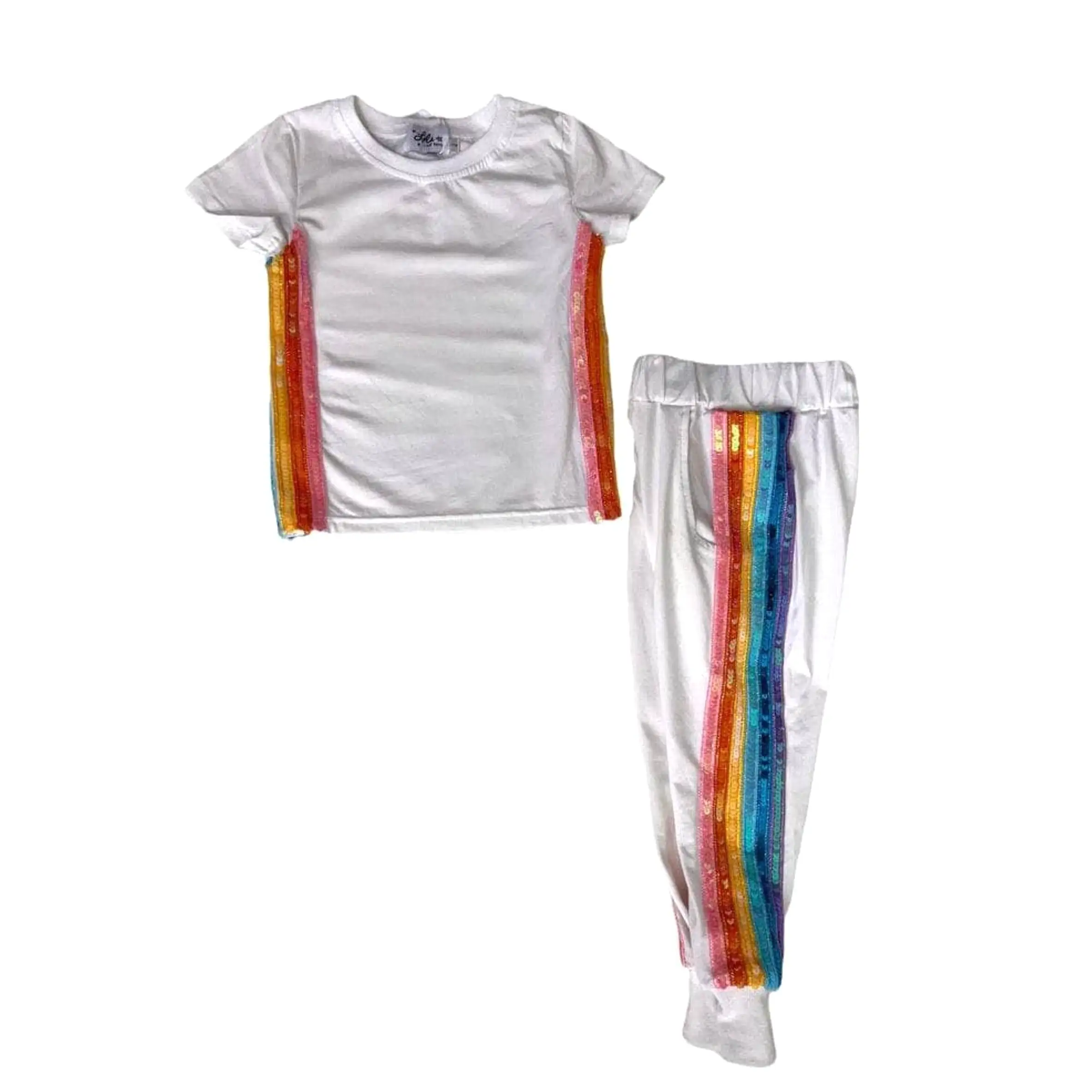 Lola and The Boys Rainbow Sequin Jogger Set - White