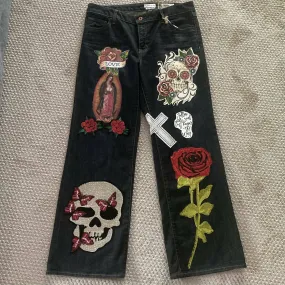 Maggie Devos-Skull Embellished Jeans-Size 10