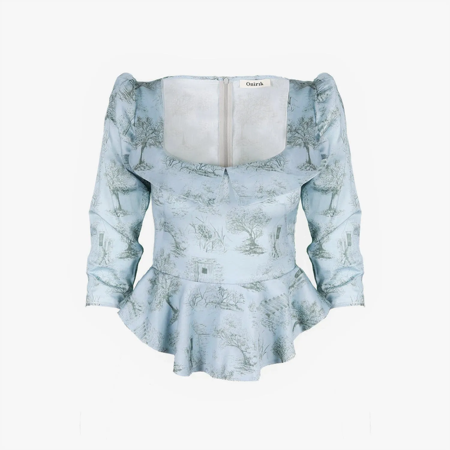 Mari Top / Cottage Blue + Pewter Green Cotton Toile