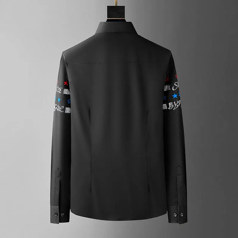 Men's Casual Rhinestone Star Printed Loose Streetwear Long Sleeve Shirt