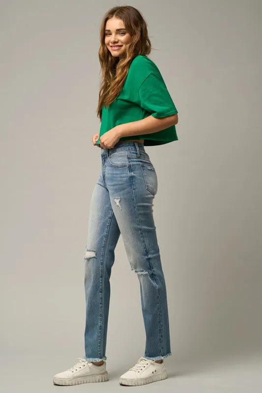 MID-RISE SLIM TAPERED JEANS