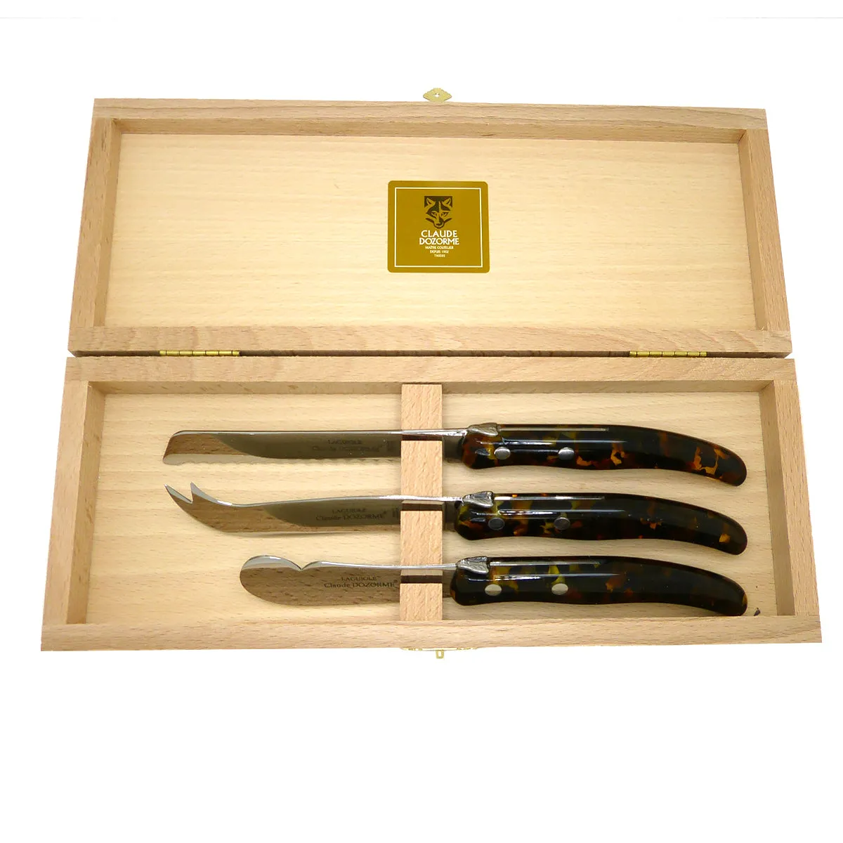 NEW Claude Dozorme Three Piece Laguiole Knife Gift Set Flake Tortoise