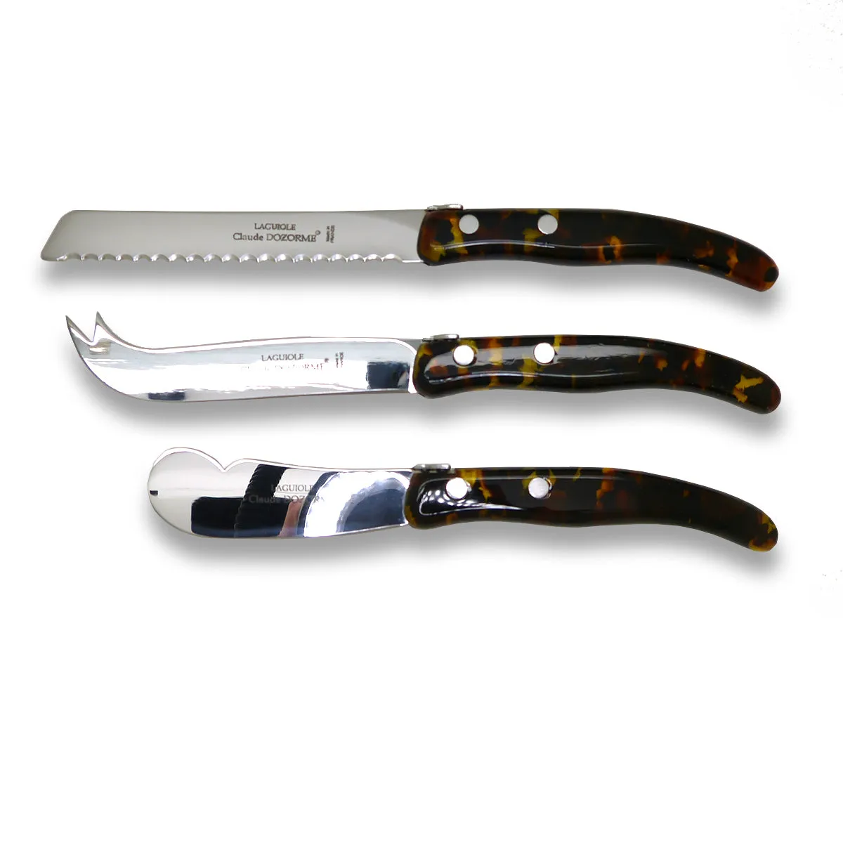 NEW Claude Dozorme Three Piece Laguiole Knife Gift Set Flake Tortoise