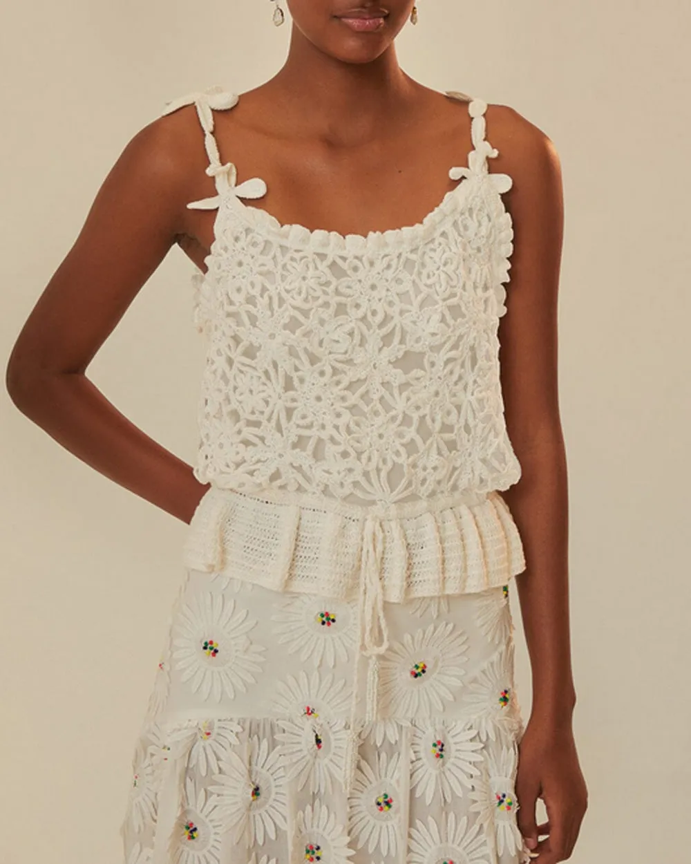 Off White Flowers Crochet Top