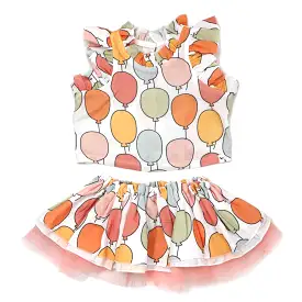 oh baby! Gauze Lola Top and Tutu Skirt Set - Balloon Print - Oyster