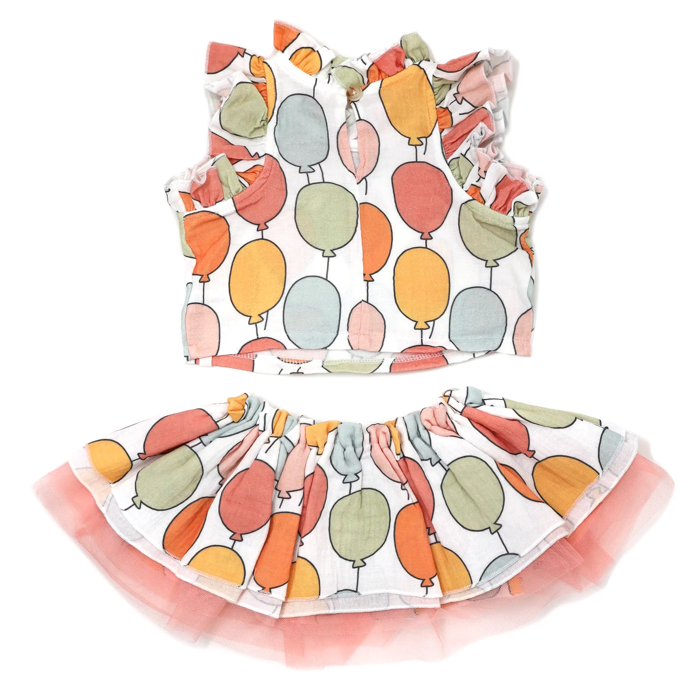 oh baby! Gauze Lola Top and Tutu Skirt Set - Balloon Print - Oyster