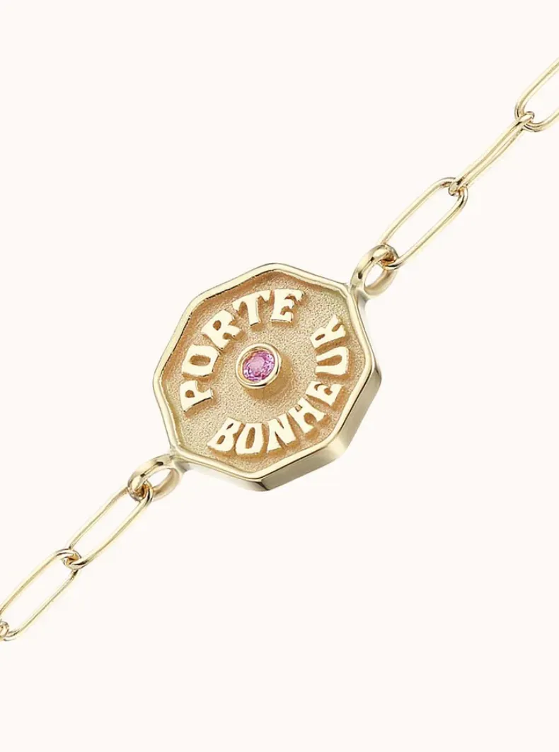 PETITE PB RAISED GOLD BRACELET PINK SAPPHIRE