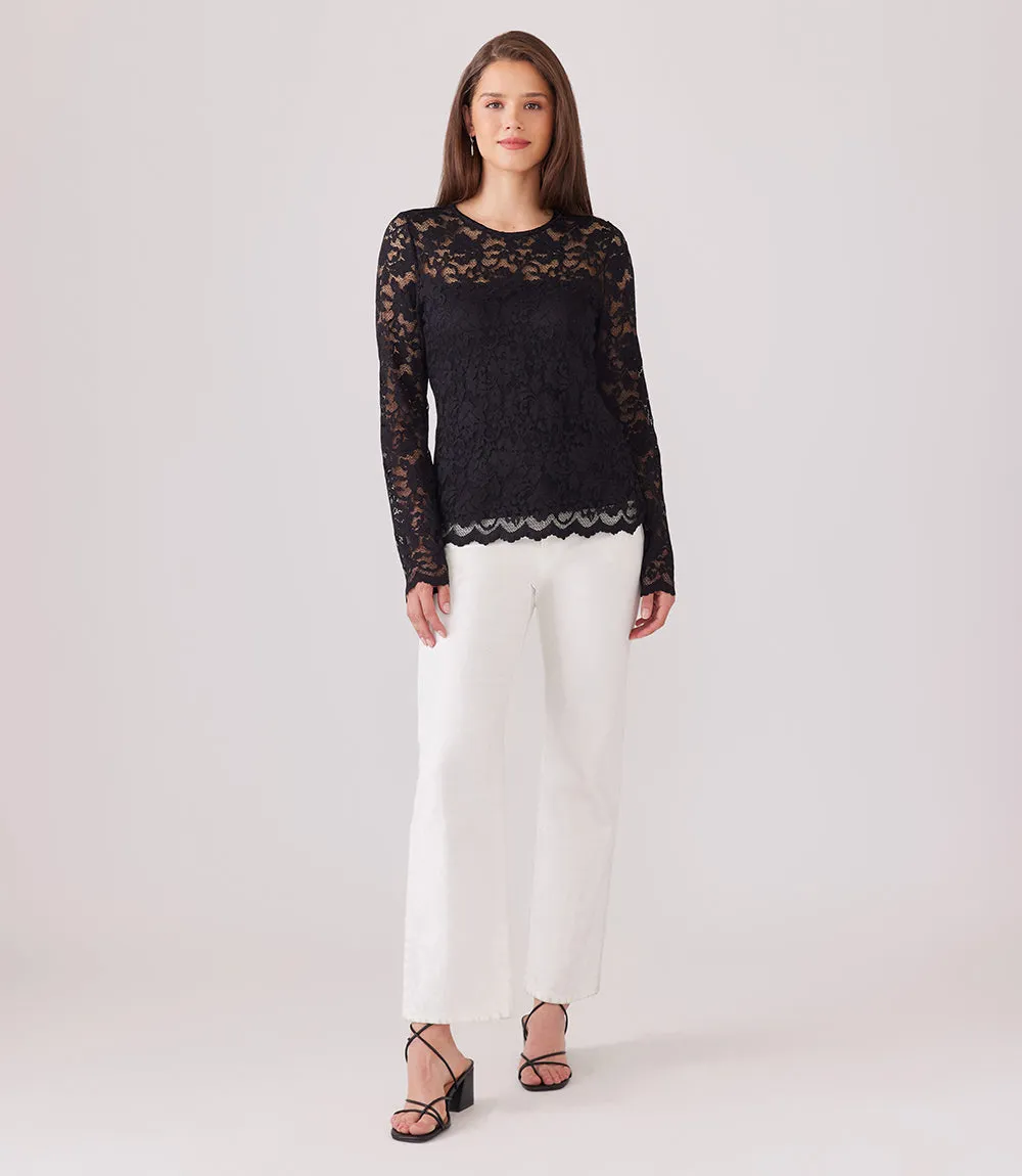 Petite Size Scalloped Hem Lace Top