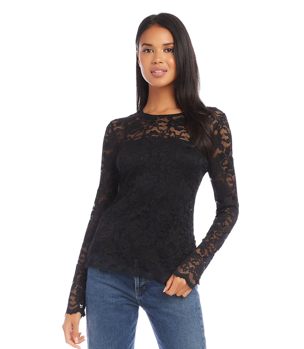 Petite Size Scalloped Hem Lace Top