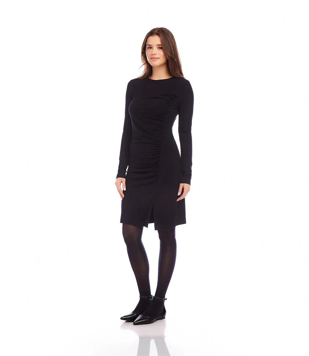 Petite Size Shirred Long Sleeve Dress