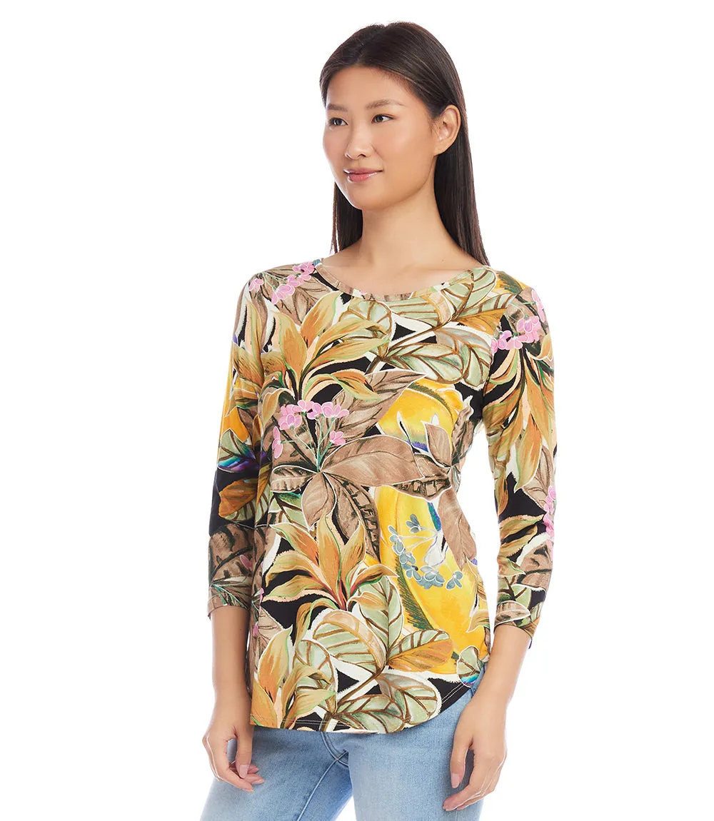 Petite Size Three Quarter Sleeve Shirttail Top