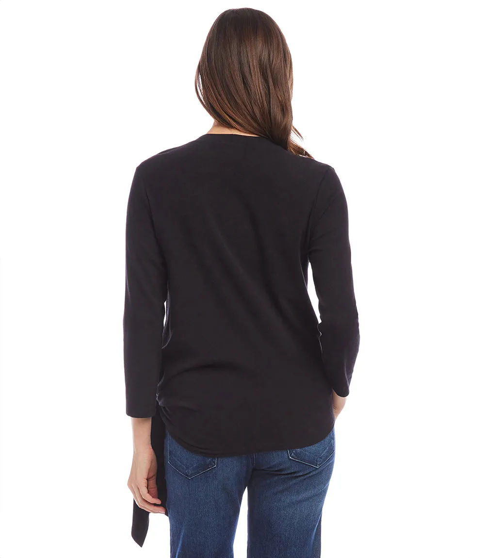 Petite Size Three Quarter Sleeve Side-Tie Top