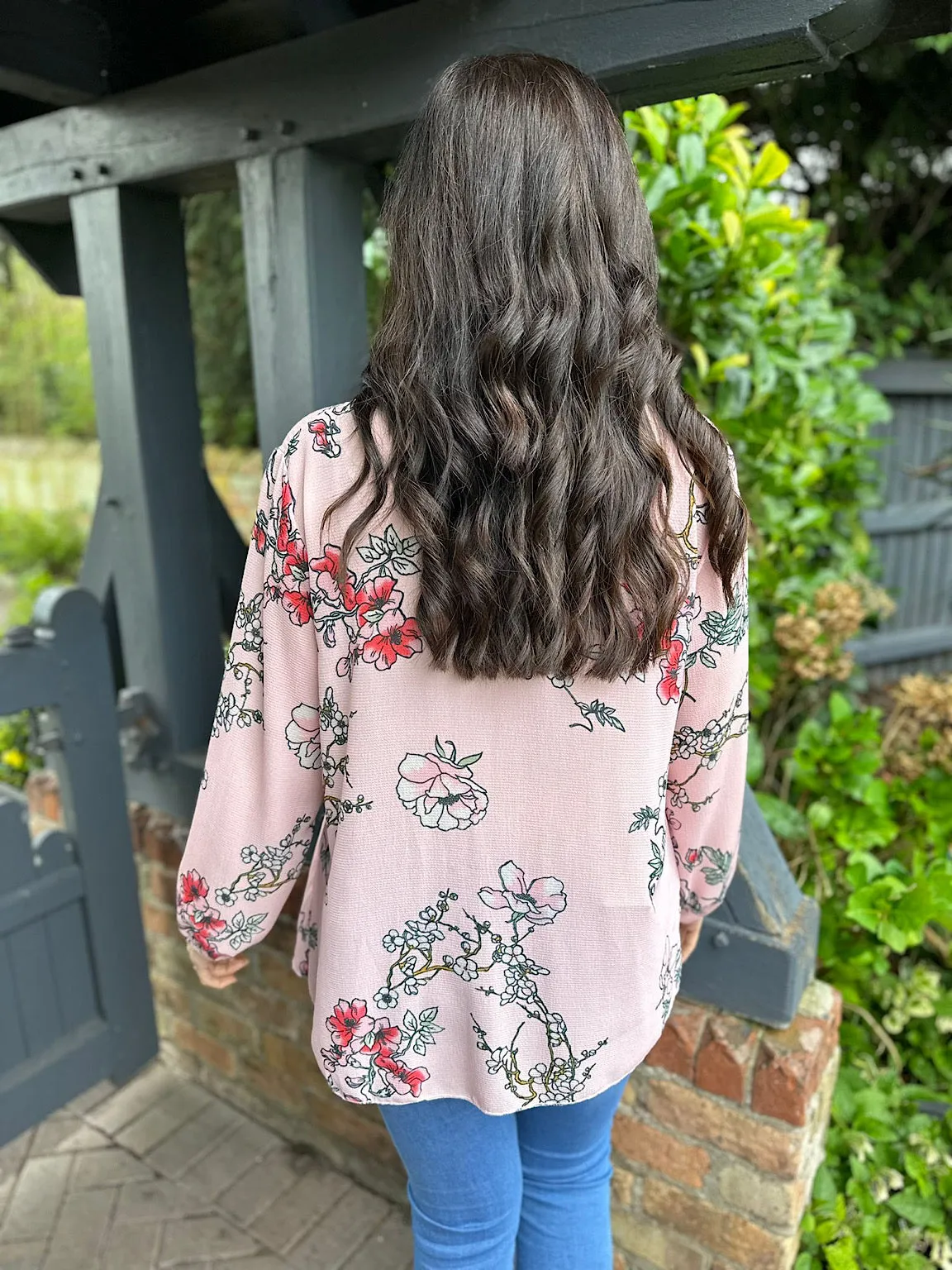 Pink Floral Pleated Blouse Bethany