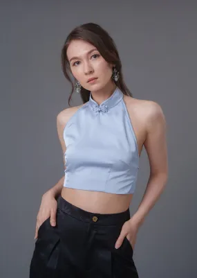 Qipao Halter Crop Top (Light Blue)