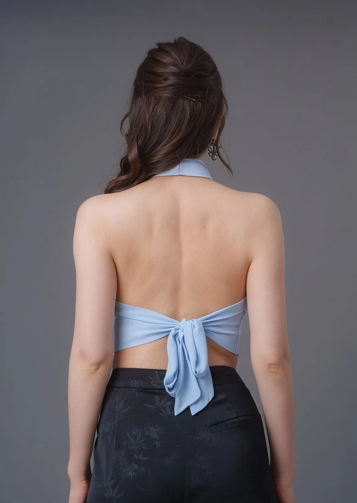 Qipao Halter Crop Top (Light Blue)