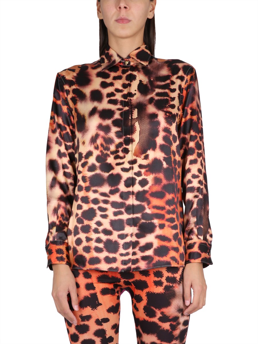 ROBERTO CAVALLI    SILK BLEND SHIRT WITH ANIMAL PRINT