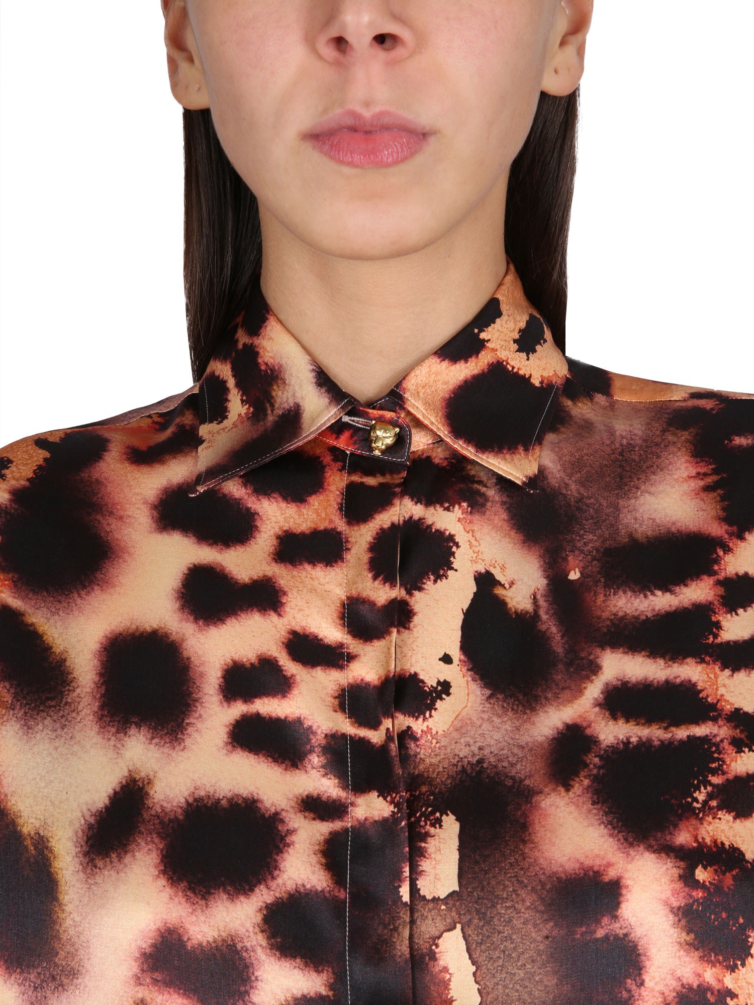 ROBERTO CAVALLI    SILK BLEND SHIRT WITH ANIMAL PRINT