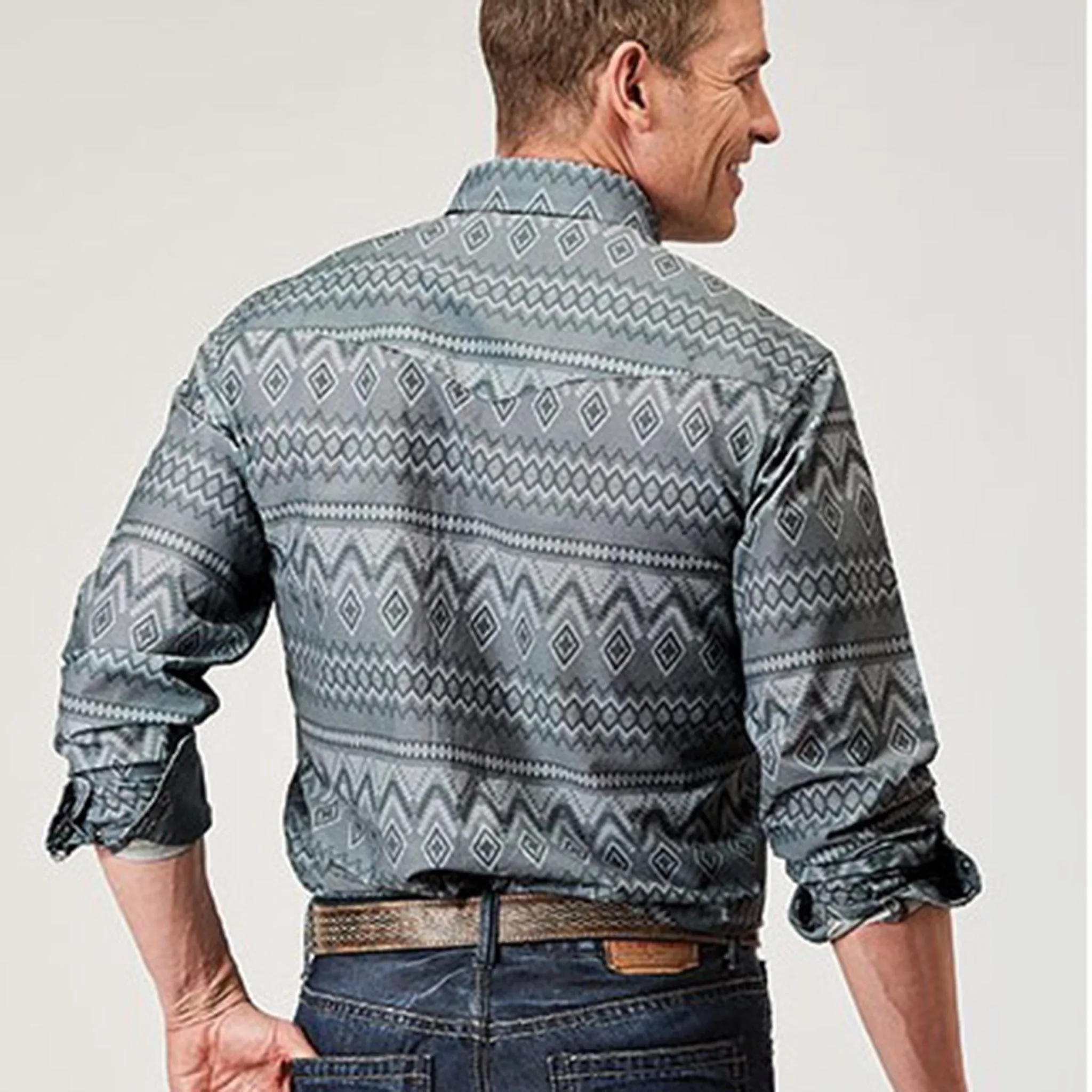 Roper Men's Grey River Aztec Long Sleeve