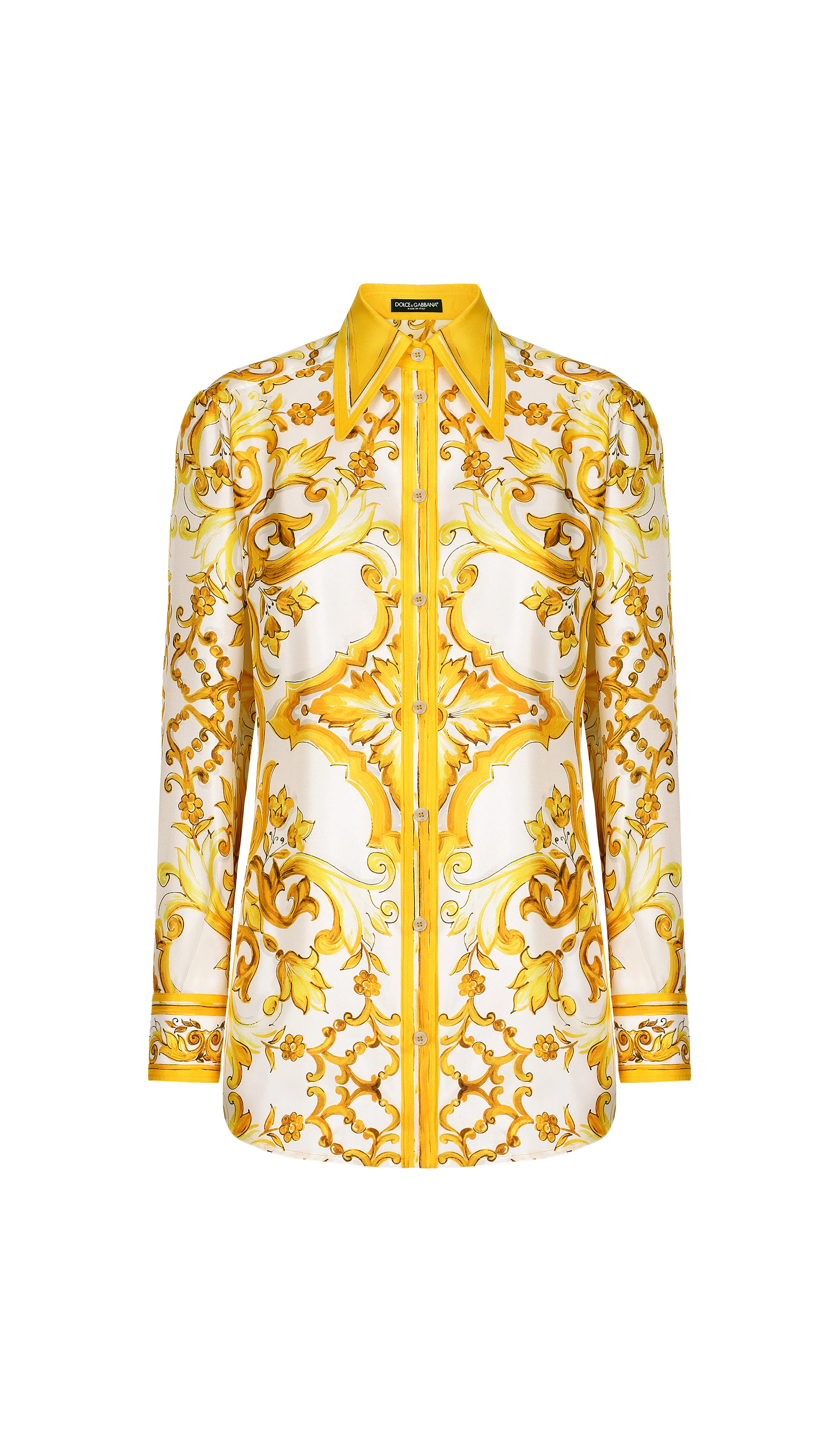 Silk Twill Shirt With Majolica Print - Yellow