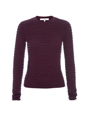 Smocked Long Sleeve Crewneck - Wine