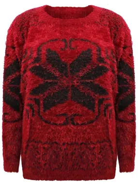 Snowflake Pattern Fuzzy Eyelash Knit Sweater