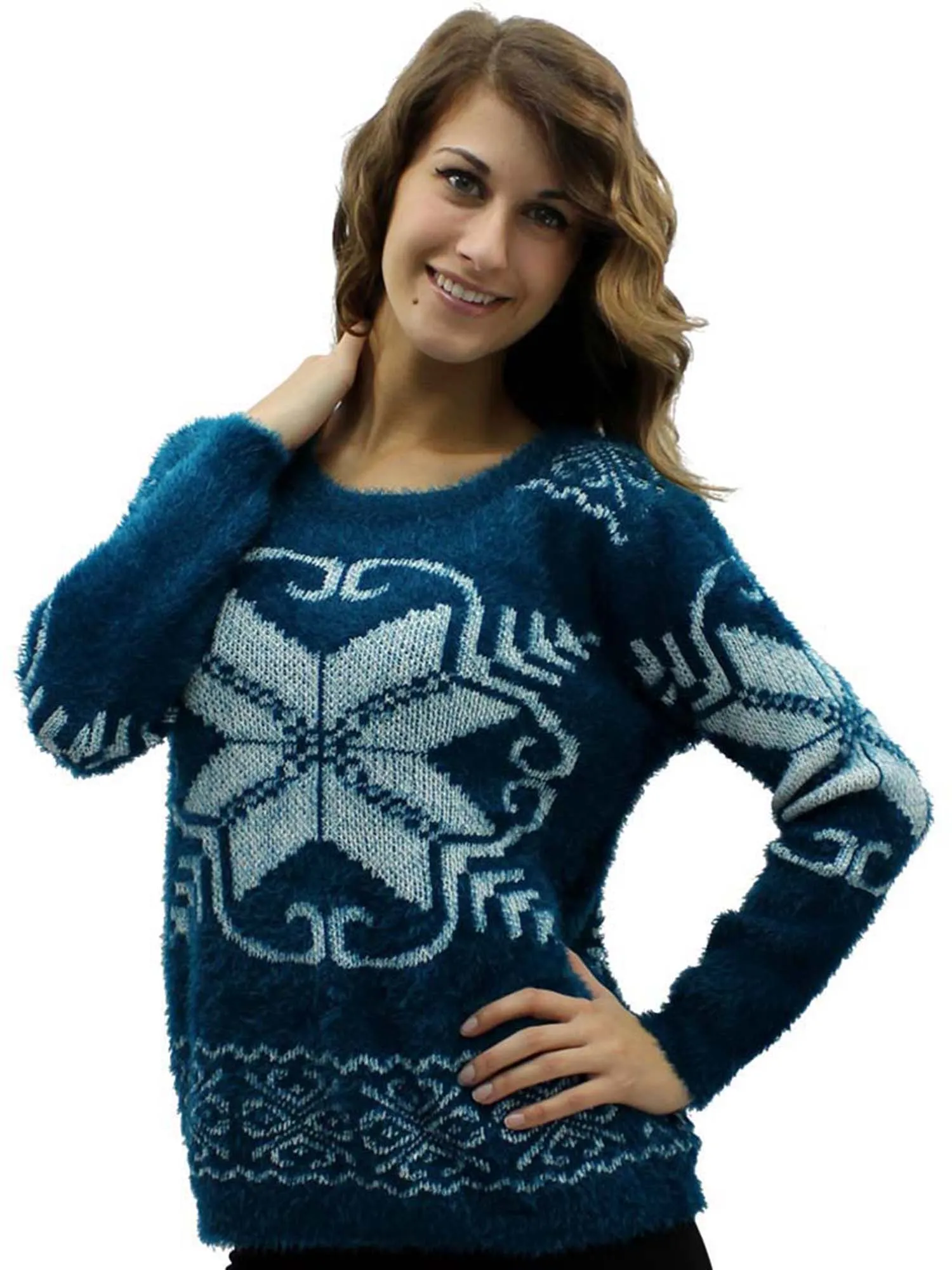 Snowflake Pattern Fuzzy Eyelash Knit Sweater