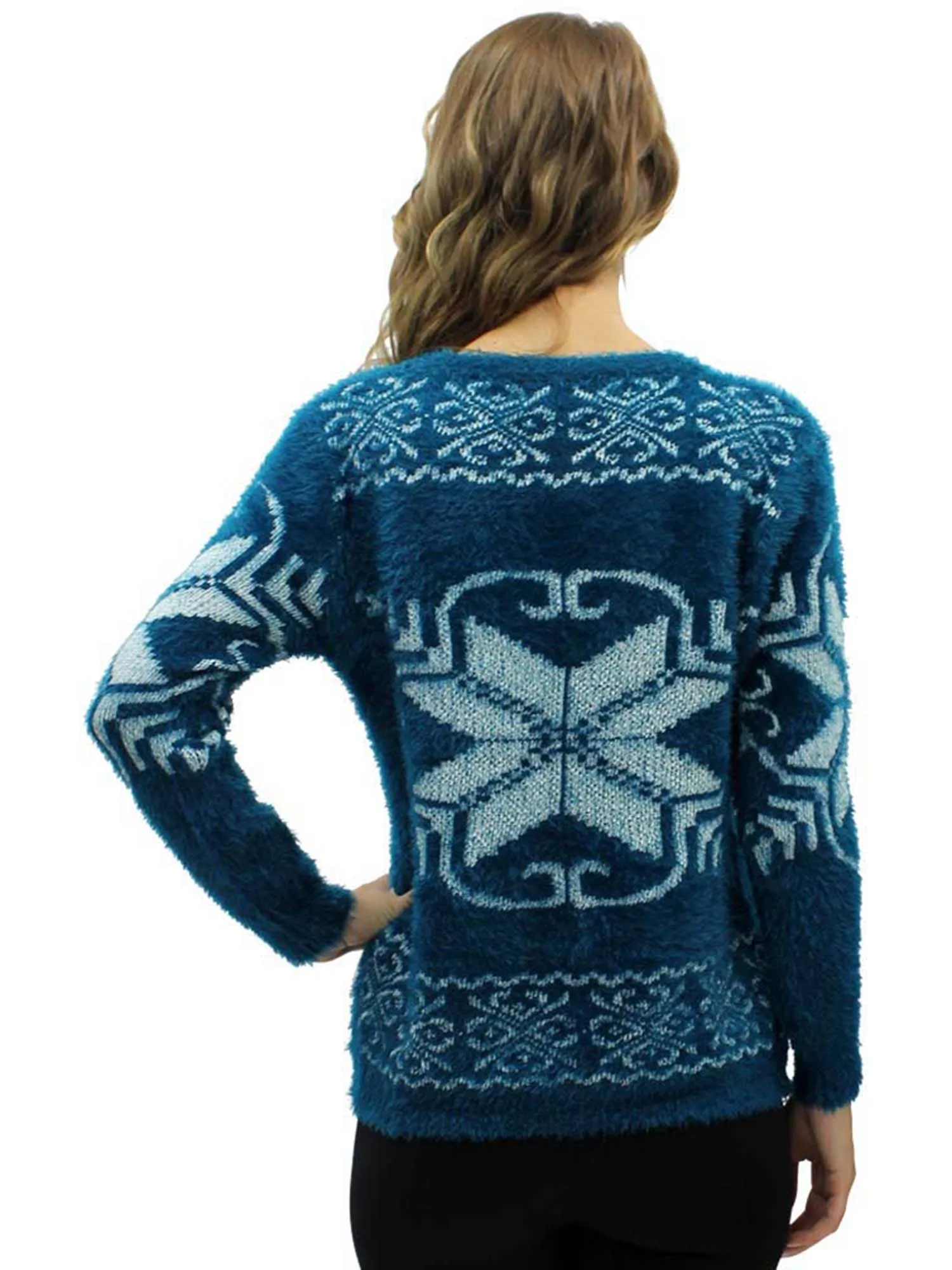 Snowflake Pattern Fuzzy Eyelash Knit Sweater