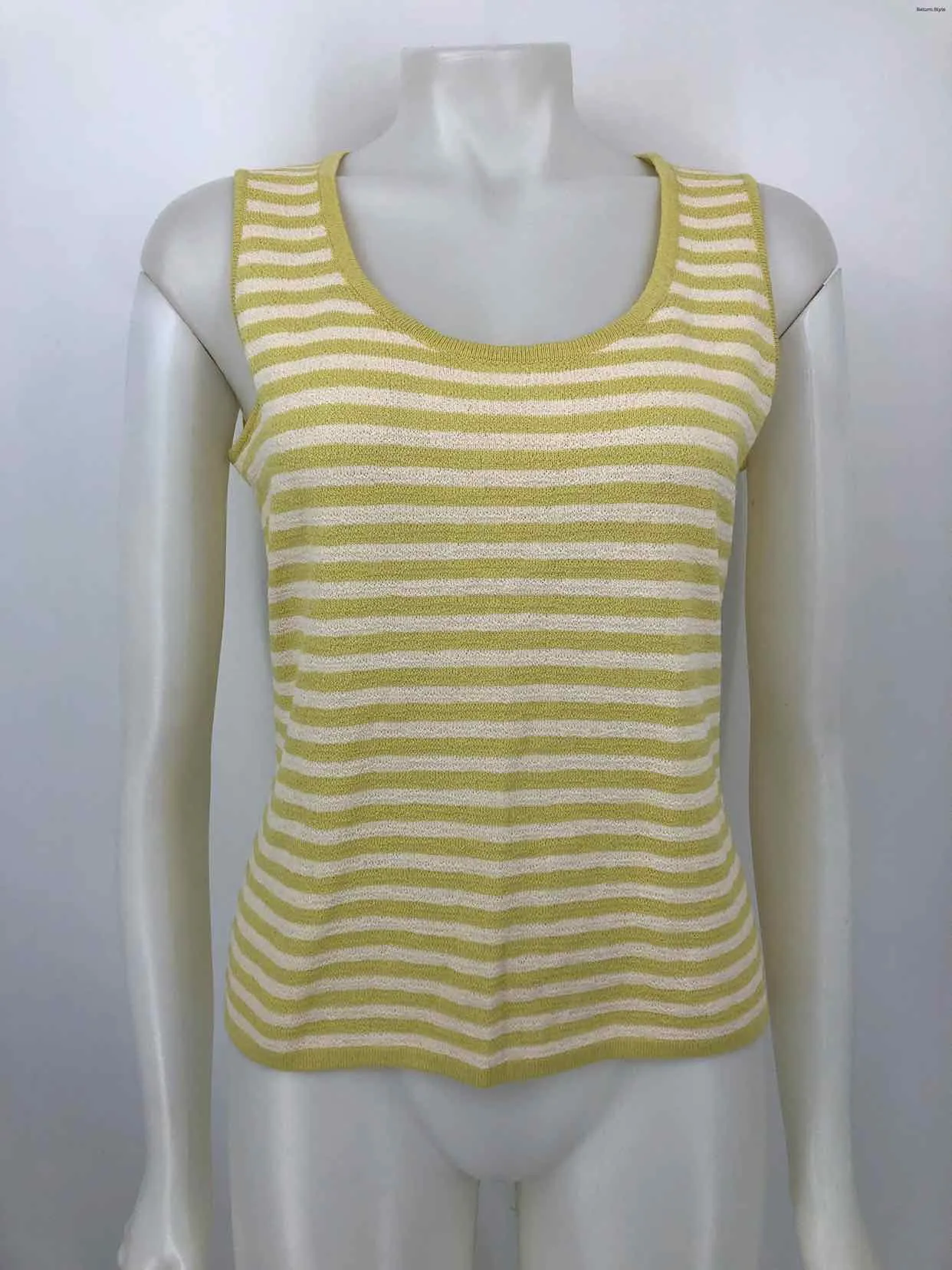 ST. JOHN White Green Knit Striped Tank Size SMALL (S) Top