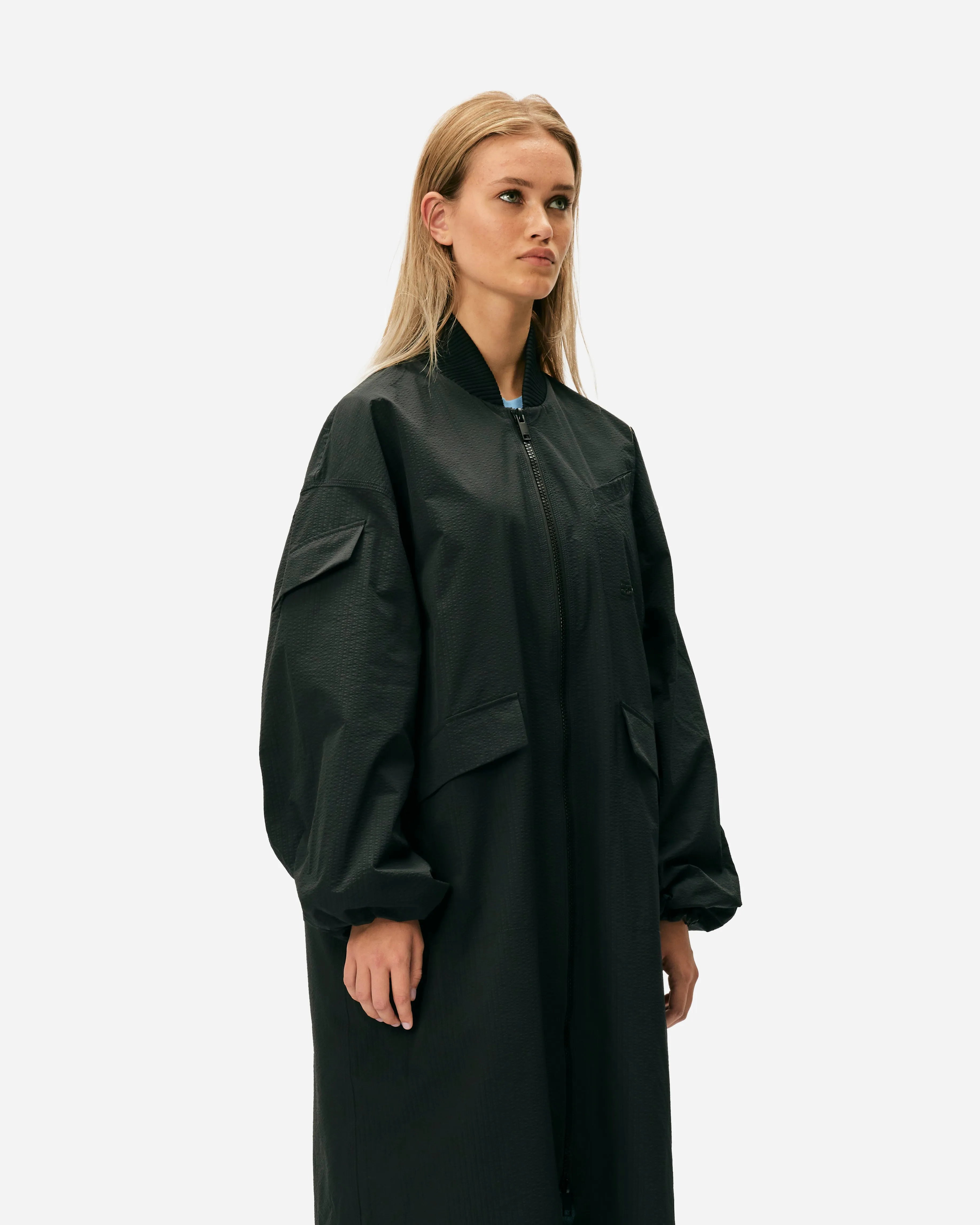 Tech Seersucker Oversized Shell Coat