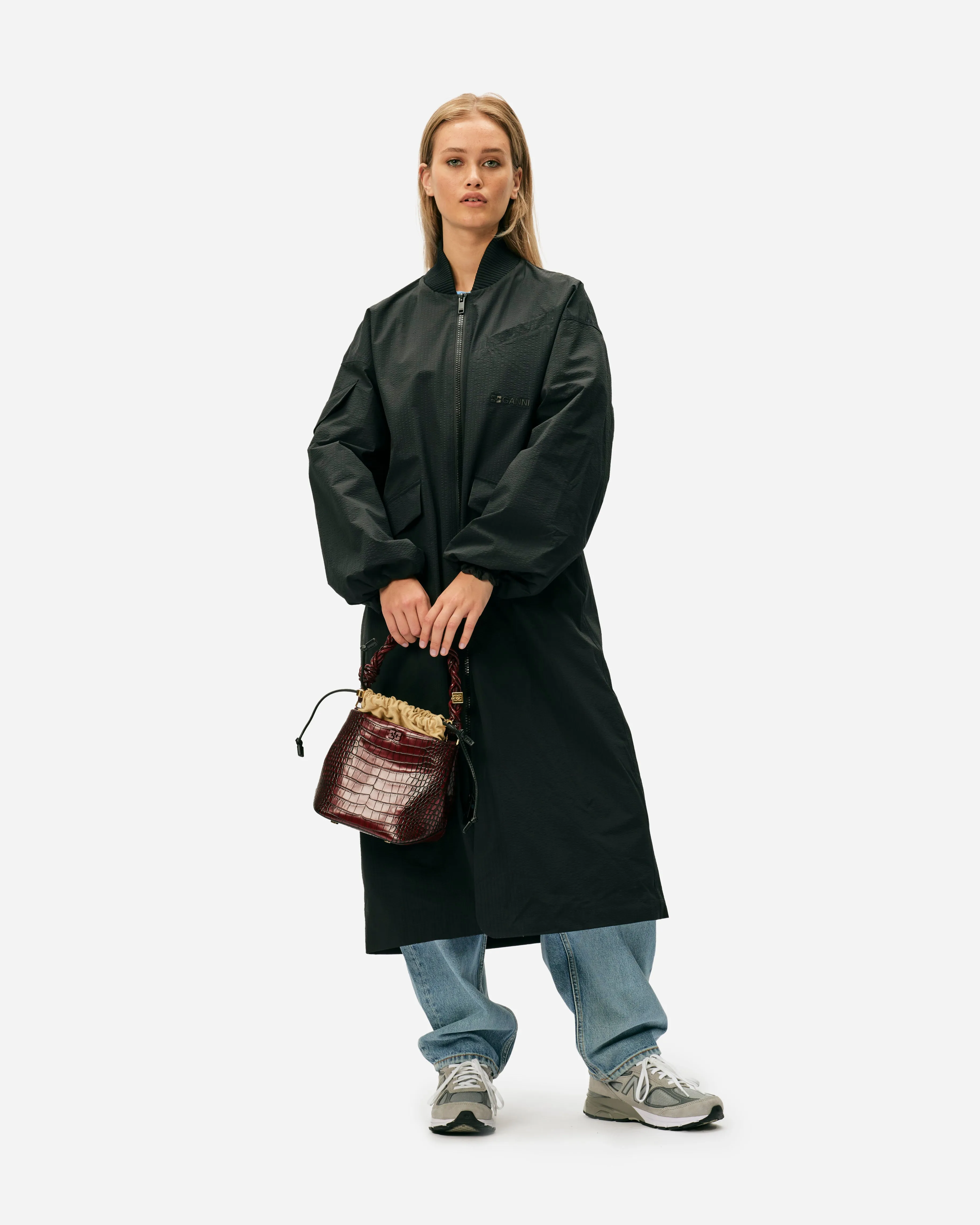 Tech Seersucker Oversized Shell Coat