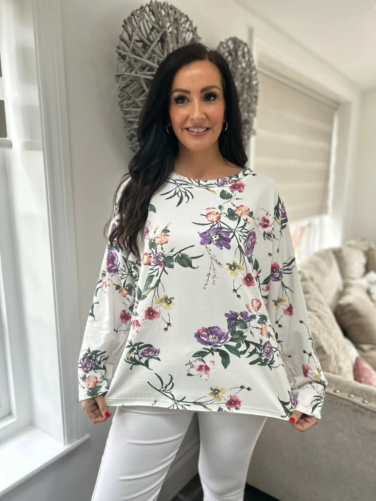 Vanilla Floral Sequin Shoulder Top Tilly