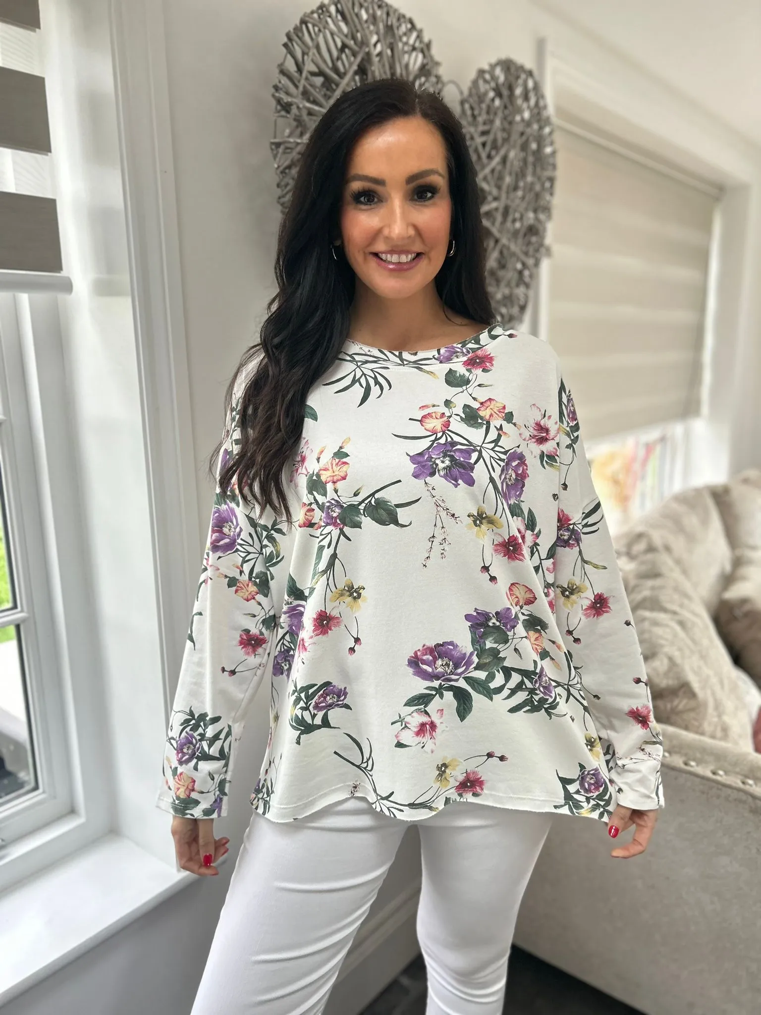 Vanilla Floral Sequin Shoulder Top Tilly