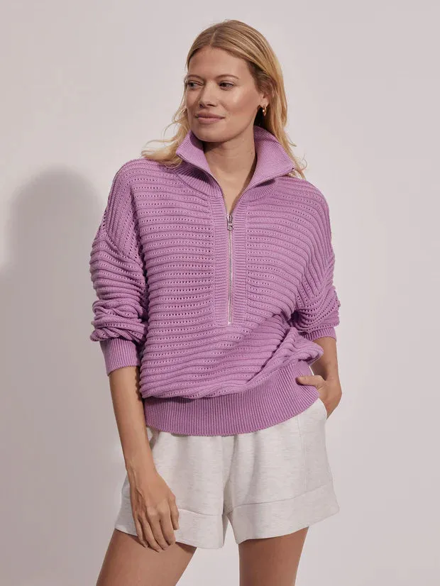 Varley - Tara Pointelle Half-Zip Knit - Smoky Grape