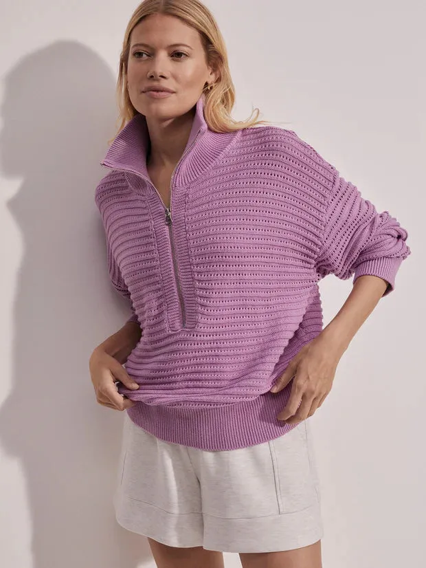 Varley - Tara Pointelle Half-Zip Knit - Smoky Grape