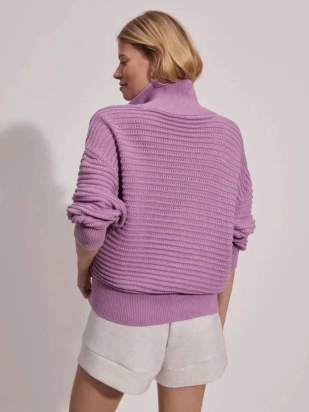 Varley - Tara Pointelle Half-Zip Knit - Smoky Grape