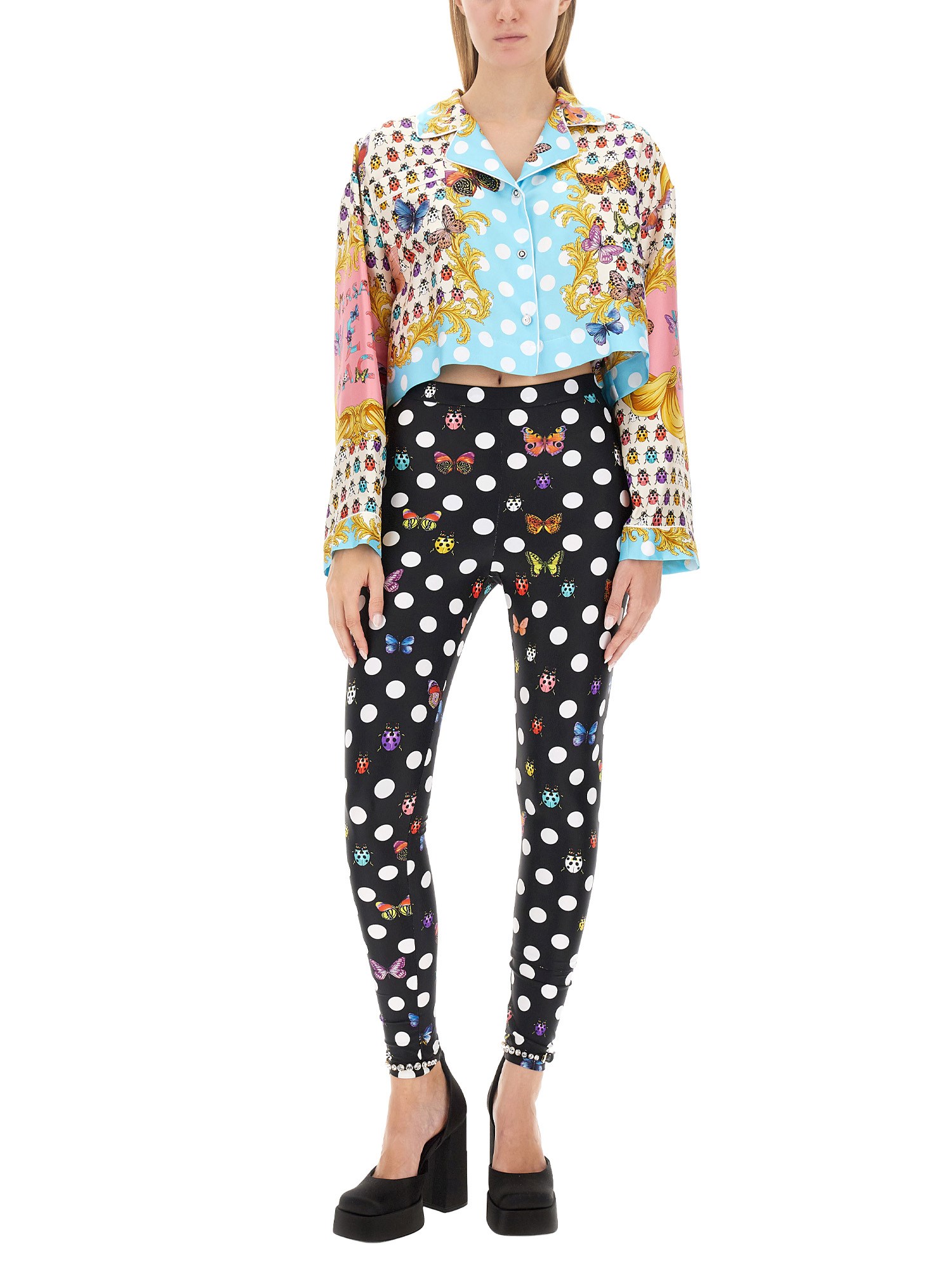 VERSACE    SHORT SILK SHIRT WITH BUTTERFLY PRINT