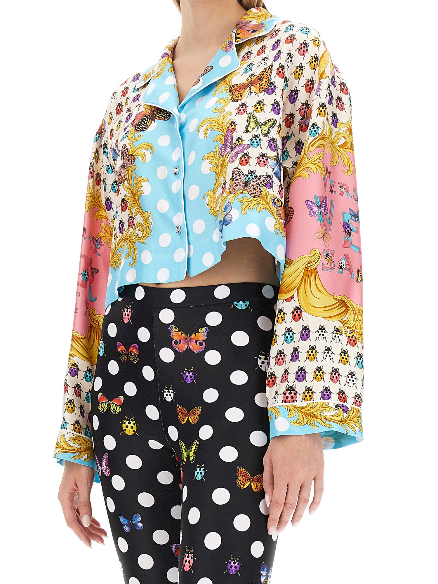 VERSACE    SHORT SILK SHIRT WITH BUTTERFLY PRINT